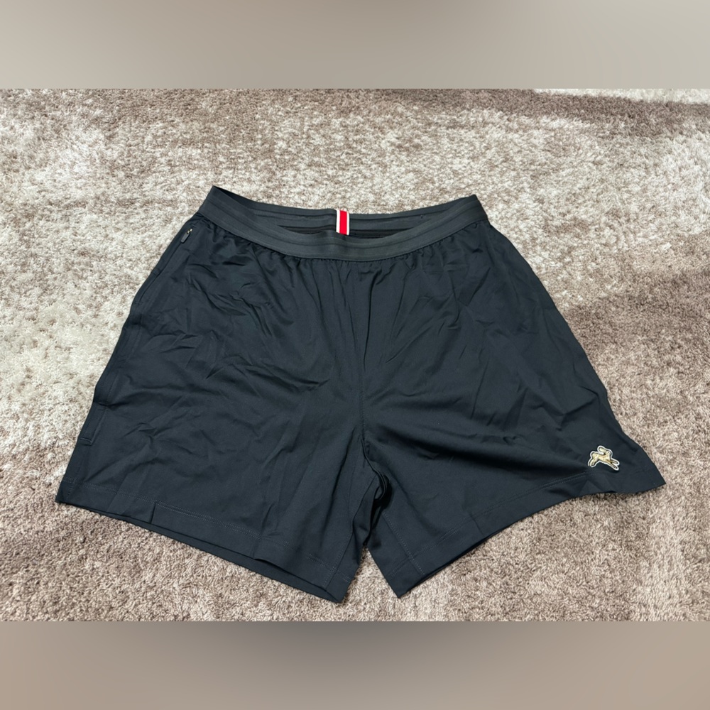 Tracksmith Black Men’s Running Shorts with Red Waist Tab